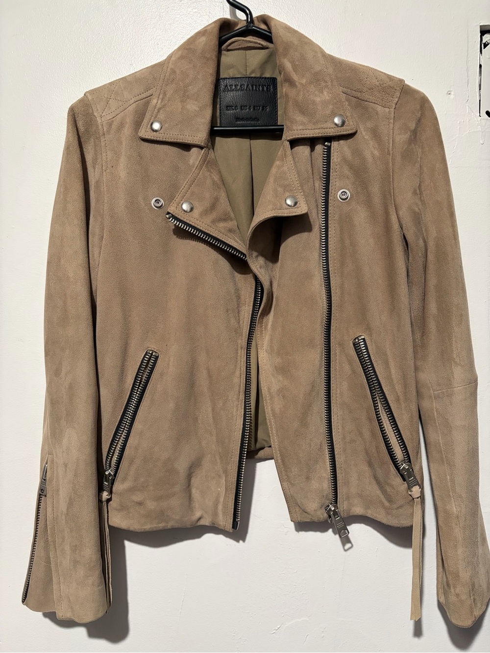 All Saints Dalby Taupe Suede Moto Jacket - Women's